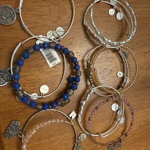 Alex and Ani Silver, Blue, and Gold Charm Bracelets